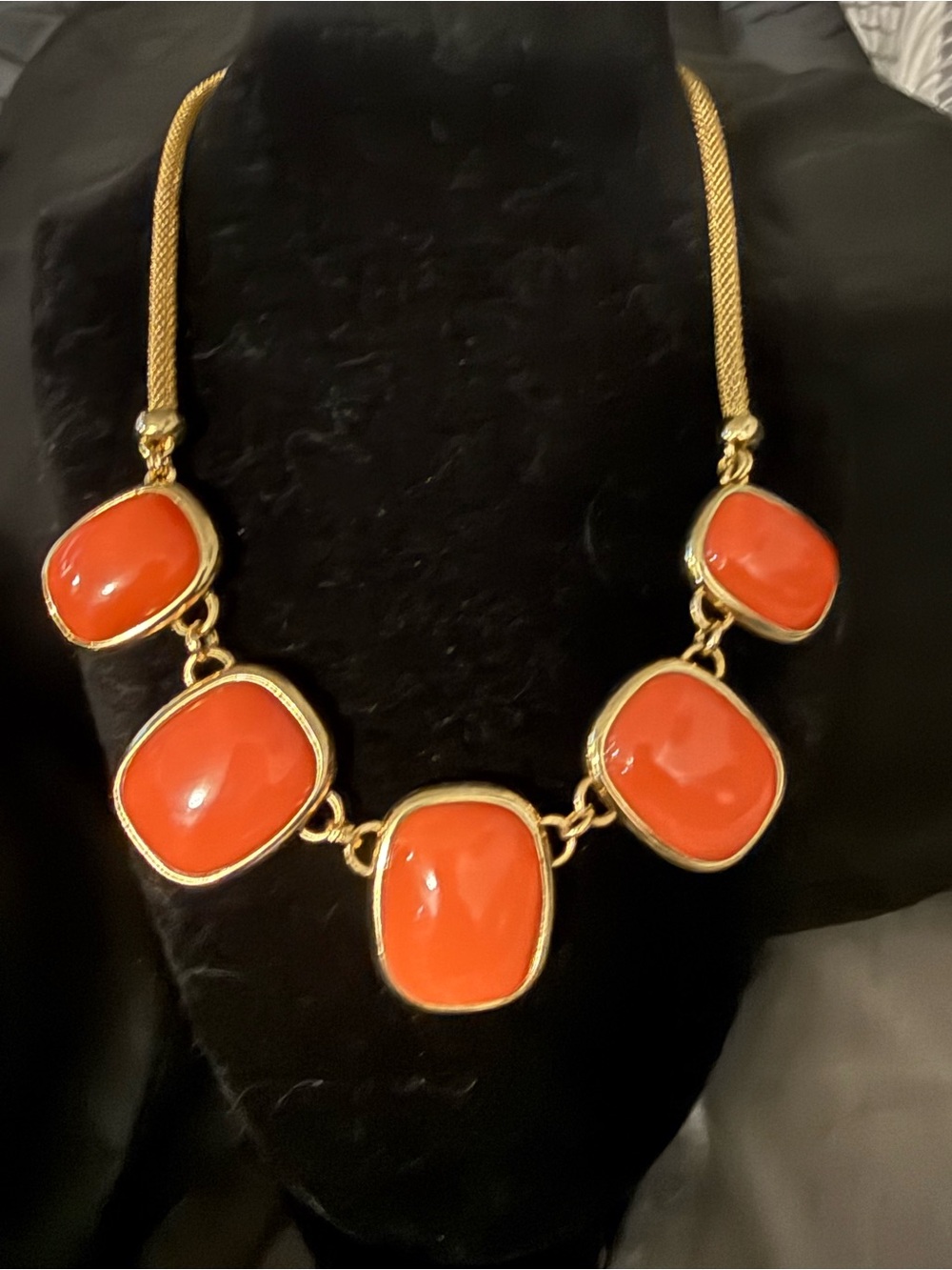 Monet Gold-Tone Necklace with Bright Coral Stones